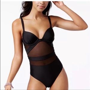 Rachel Roy Black Mesh Panel One Piece Swimsuit